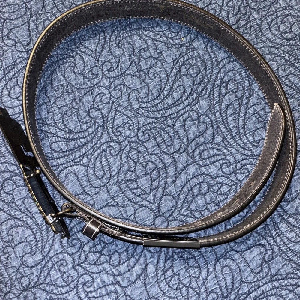 NWT American Bison Tooled Leather Belt Sz XL 42-44 Sunflower Turquoise Buckle